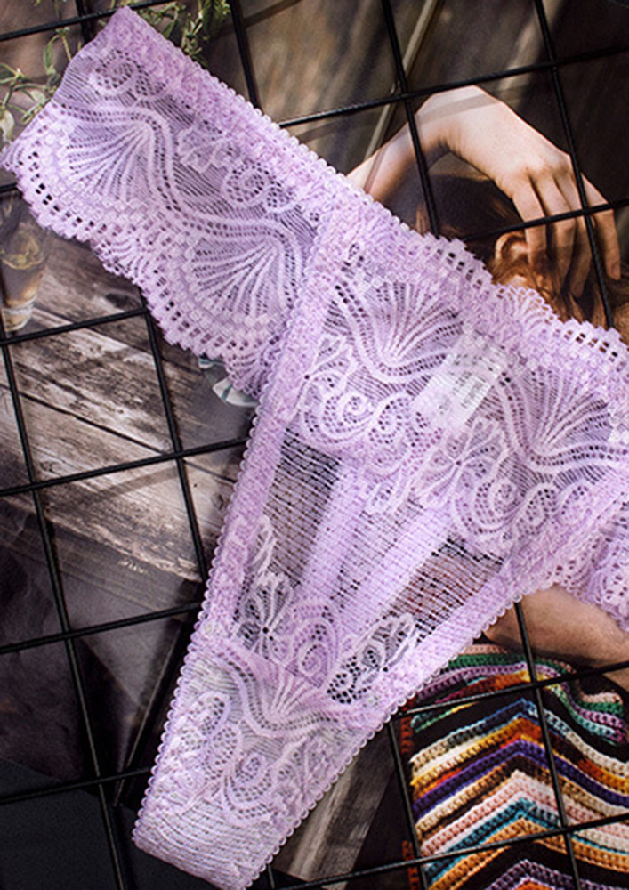 PURPLE LOW-WAISTED TRANSPARENT LACE THONG