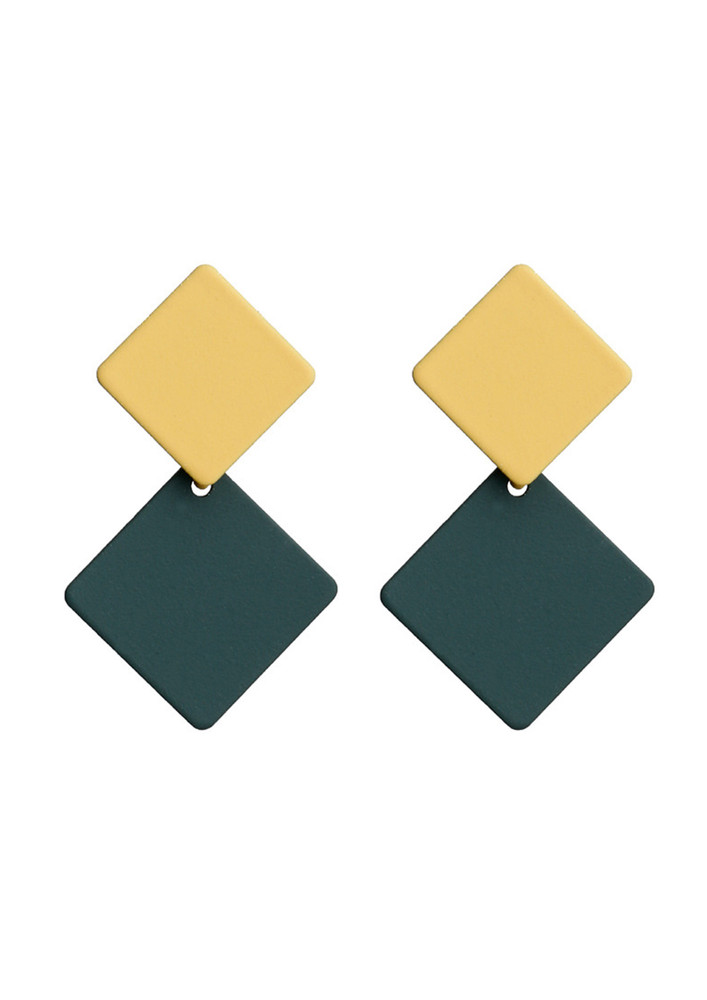 Green New Paint Geometric Square Earrings
