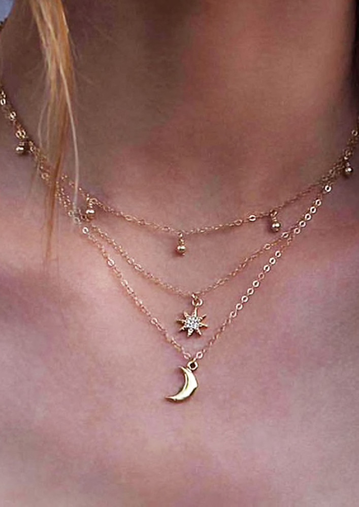 Boho Moon, Star & Beads Choker Layered Necklace