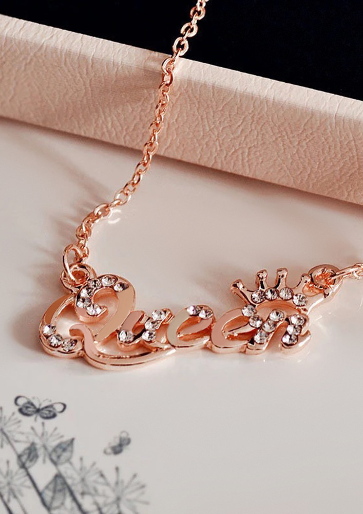 Rose Gold Queen With Crown Necklace