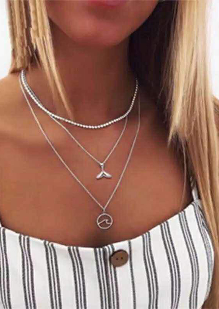 Bohemian Wave Whale Tail Pendant Layered Necklace