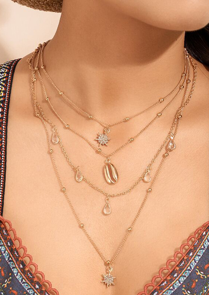 Crystal Star Pendant Boho Beach Shell Layered Necklace