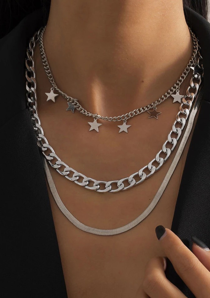 Star Charms Flat Chain Punk Layered Necklace