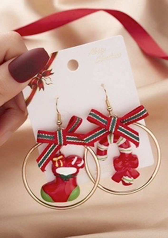 Candy & Stocking In Circle Bow Drop Earrings