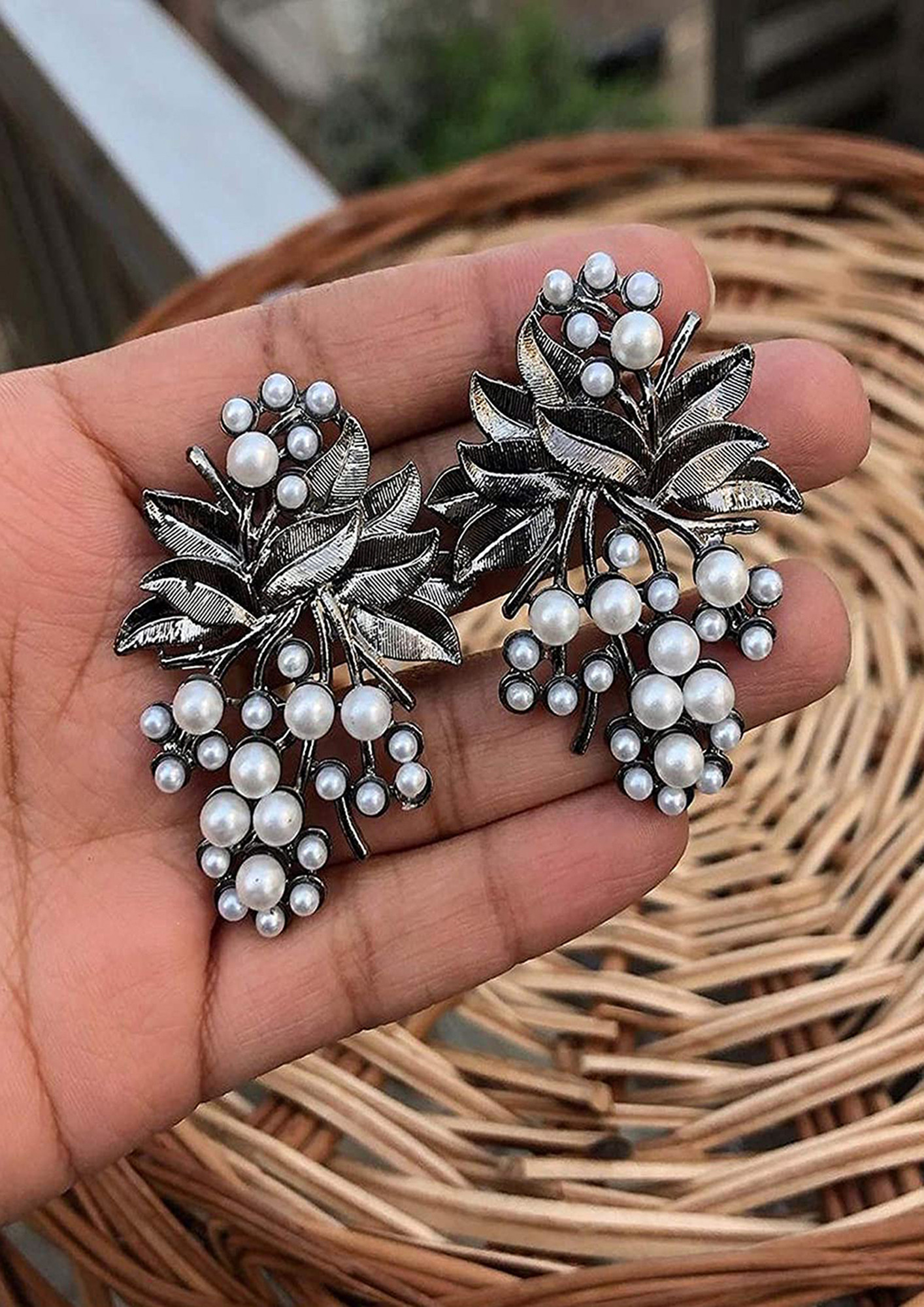 Buy Vembley Trending Silver Flower Pearl Stud Earrings For Women and Girls  for Women Online in India