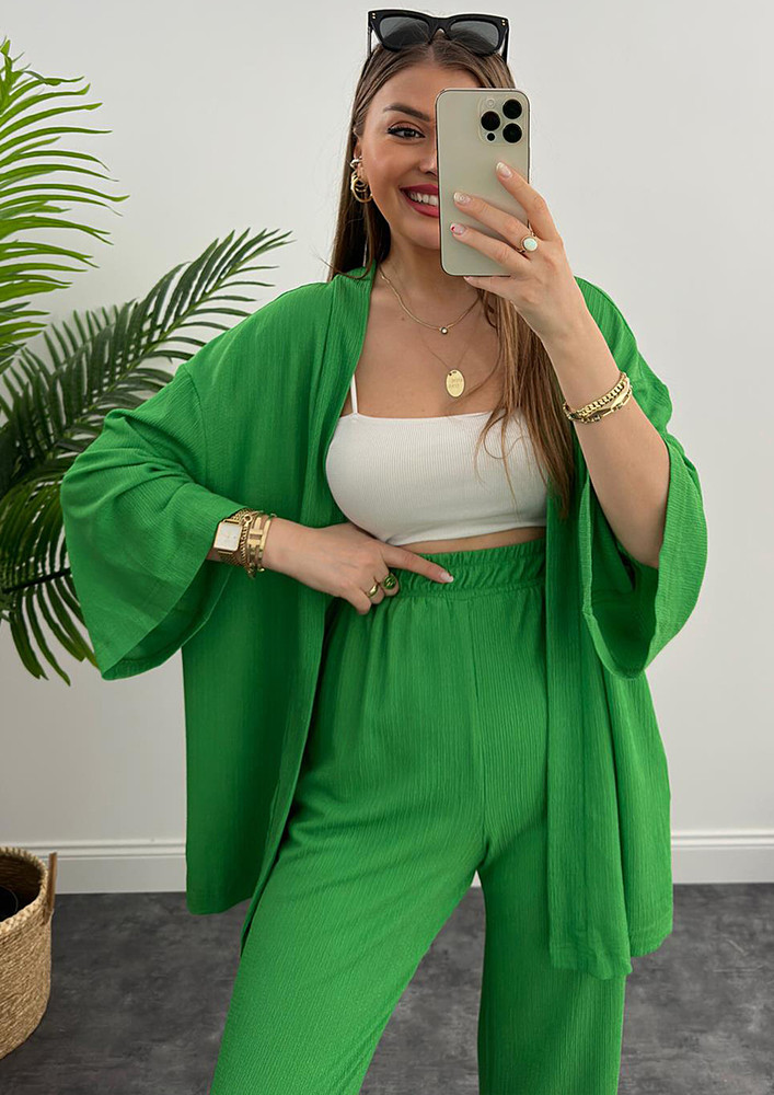 GREEN LOOSE SHRUG AND TROUSER SET