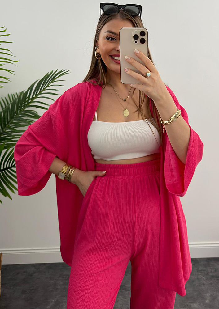 PINK LOOSE SHRUG AND TROUSER SET