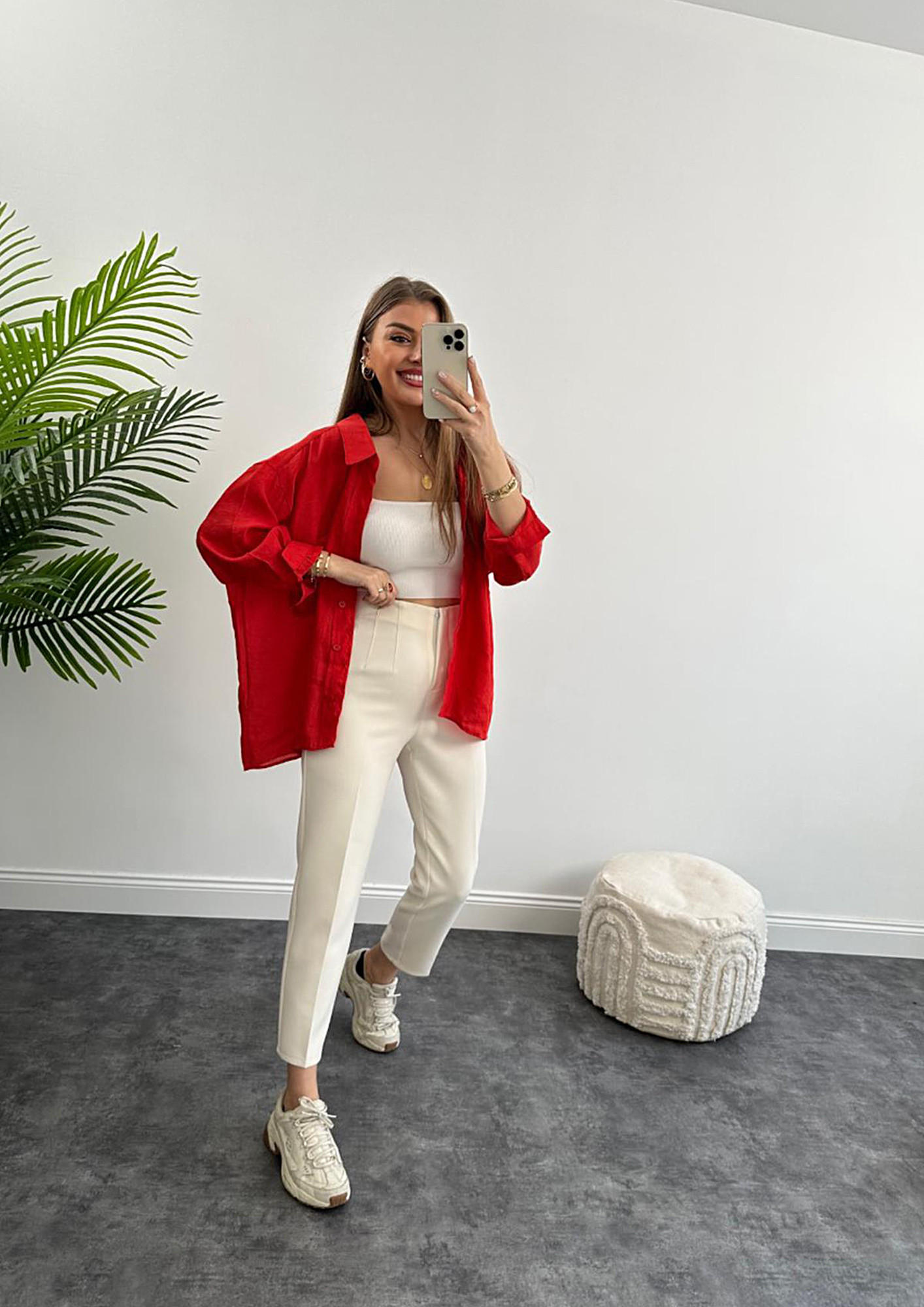 Blonde Woman in White Shirt and Red Trousers Stock Photo - Image of girl,  businesswoman: 187100452