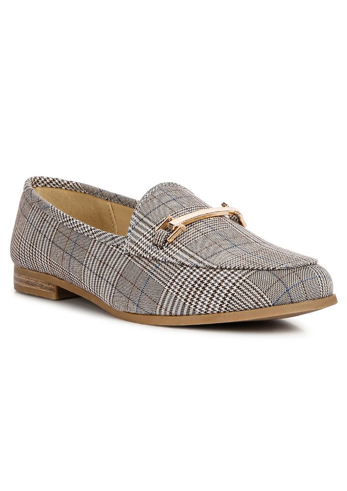 Grey Checkered Casual Loafers