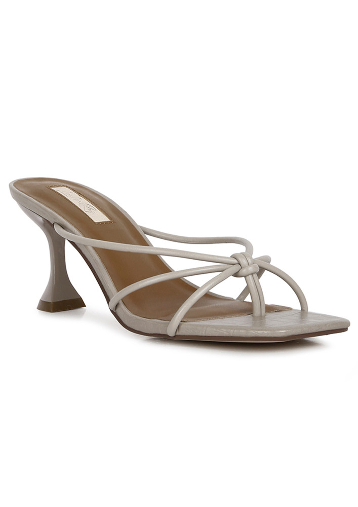 Taupe Knotted Strap Mid Heel Sandals