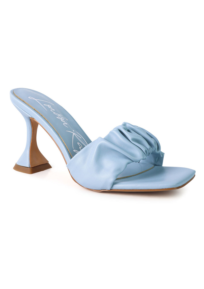 Blue Spool Heeled Ruched Sandals