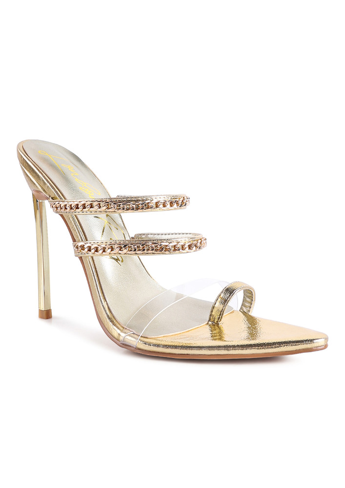 High Heeled Toe Ring Sandals In Gold