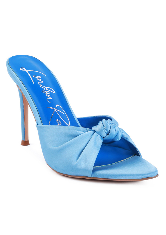 Satin Knot High Heeled Sandal in Blue