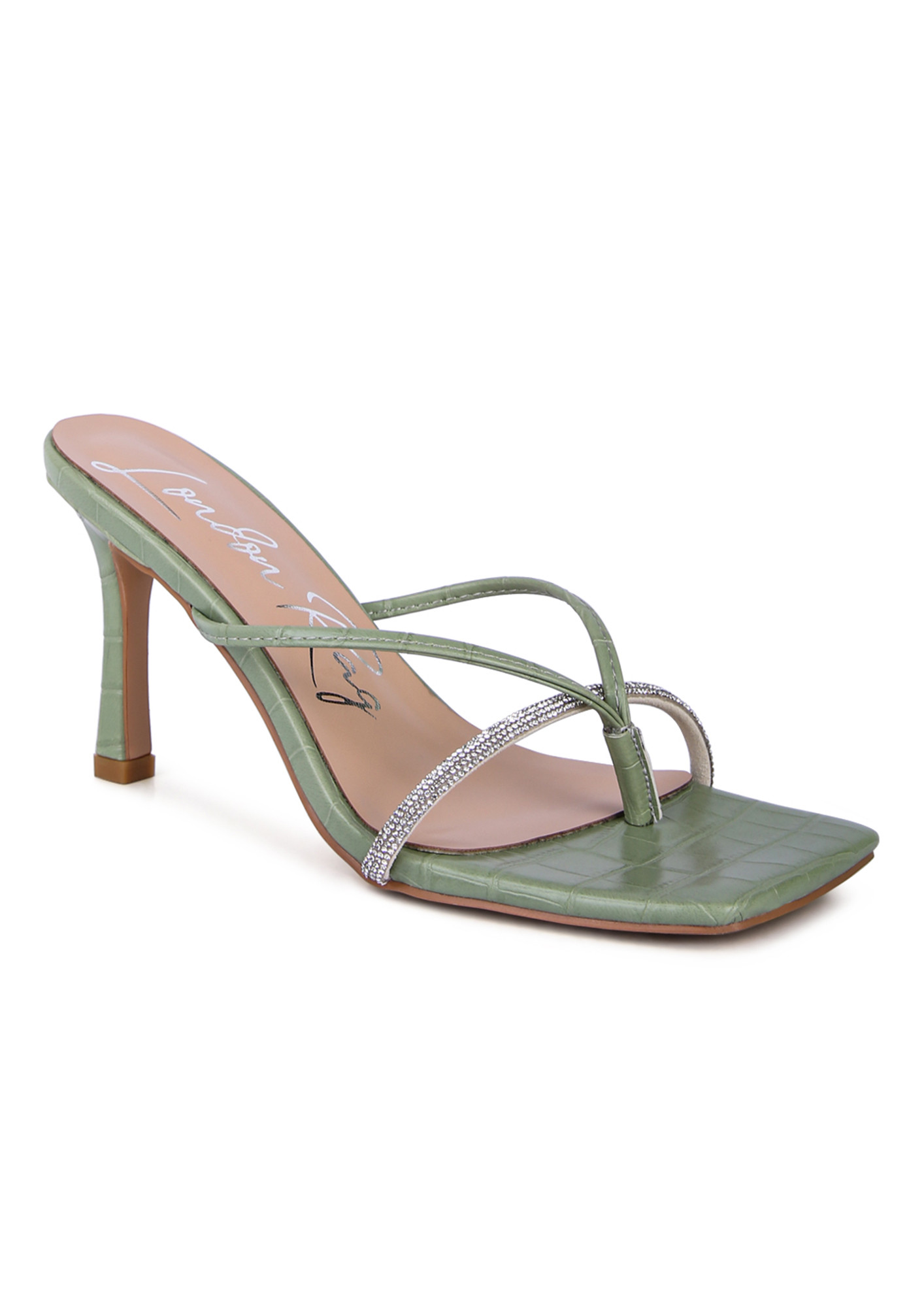 Croc Rhinestone Slider Sandal in Mint