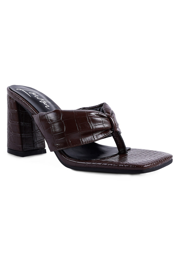 Dark Brown High Heeled Thong Sandals