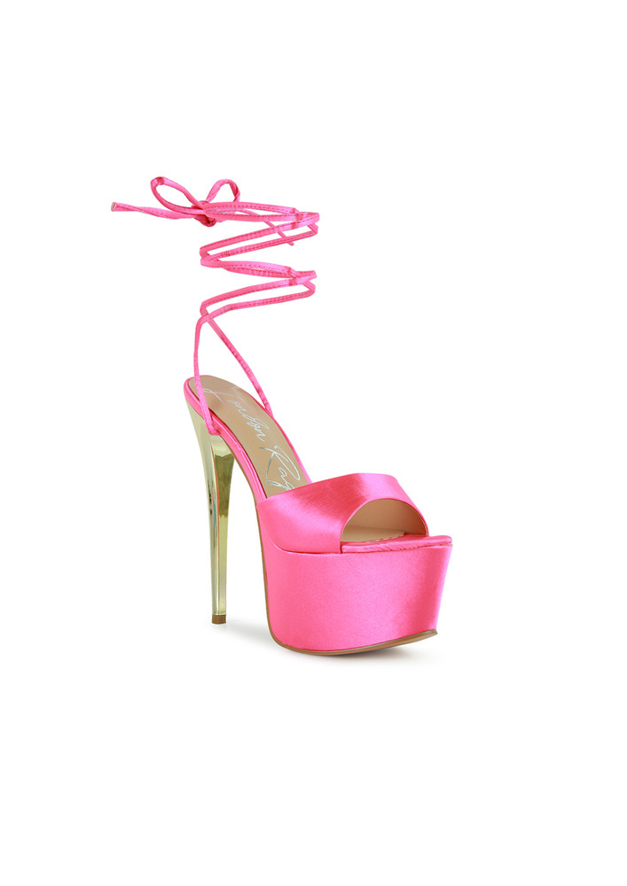 Pink Platform Lace-Up Heel Sandals