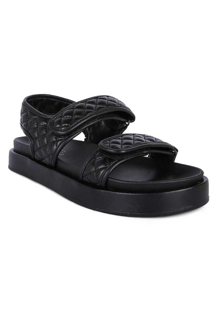 Black Quilted Platform Sandals