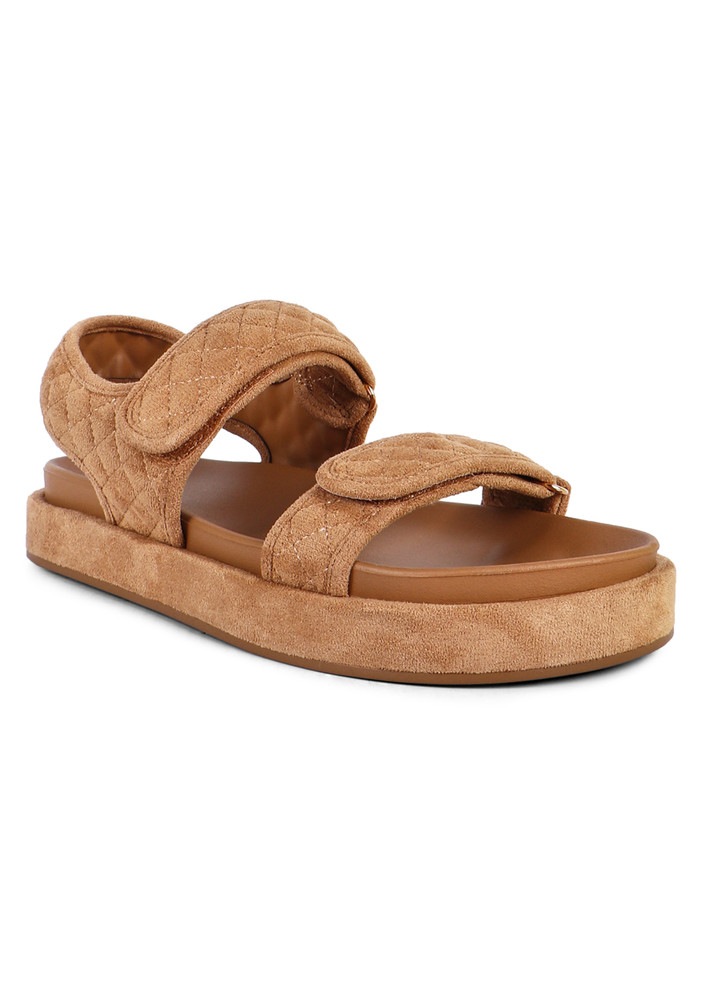 Camel Quilted Platform Sandals