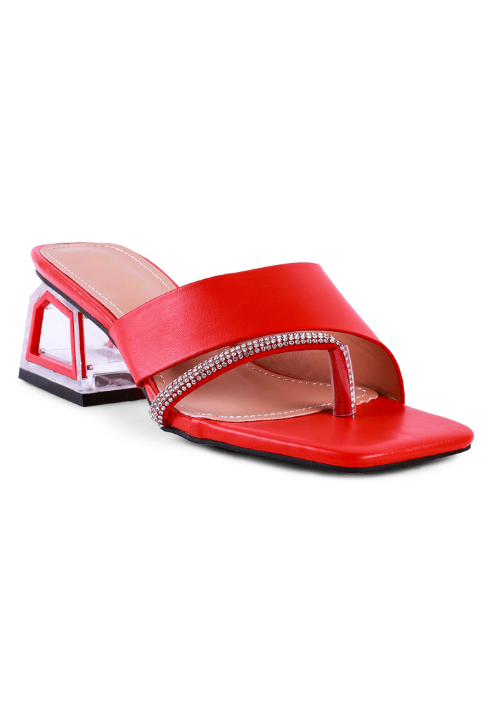 Red Minimal Low Heel Sandals