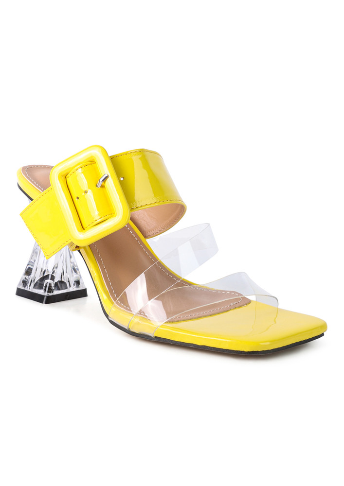 Yellow Mid Heel Slide Sandals