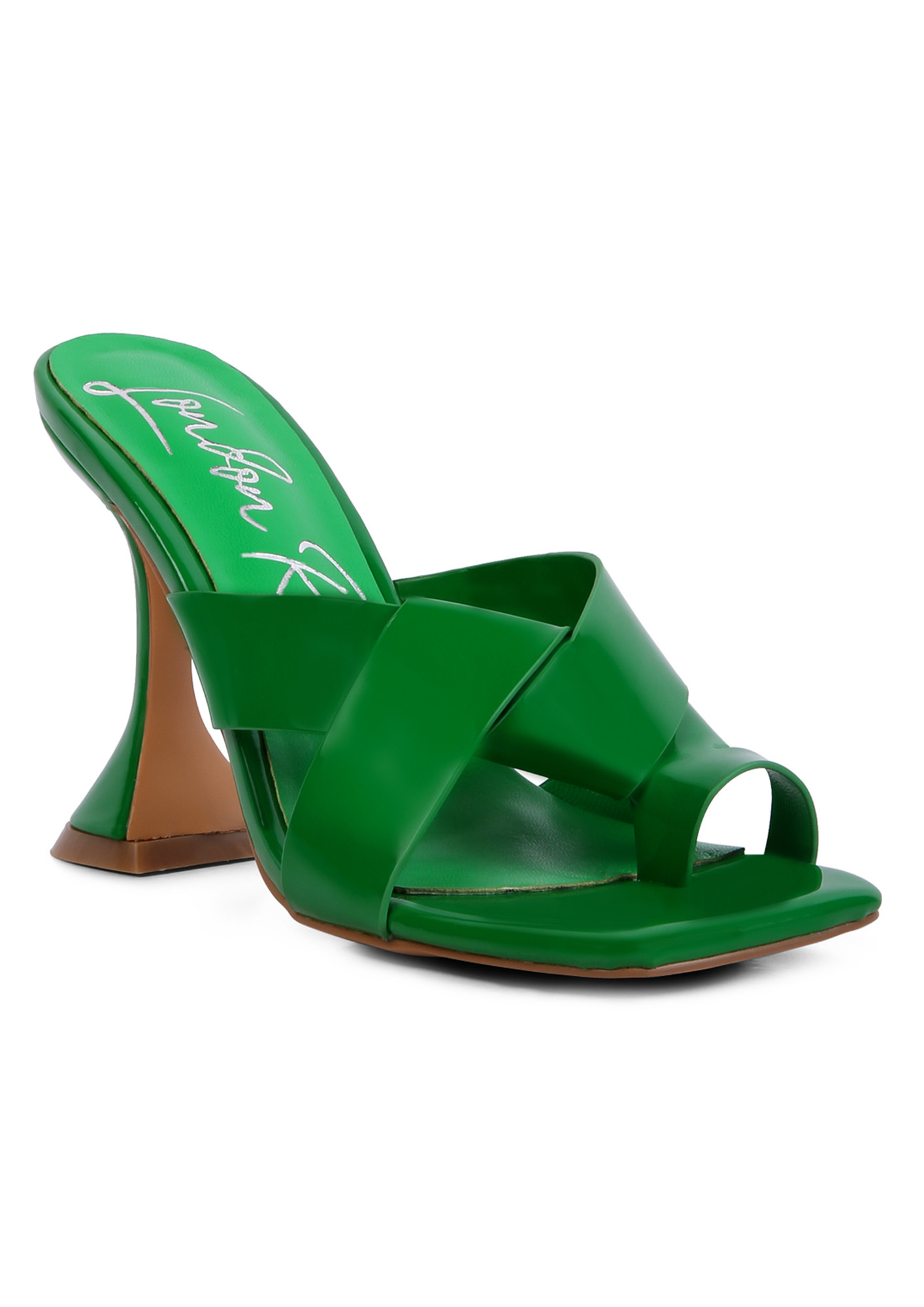 Green Intertwined Toe Ring Heeled Sandals
