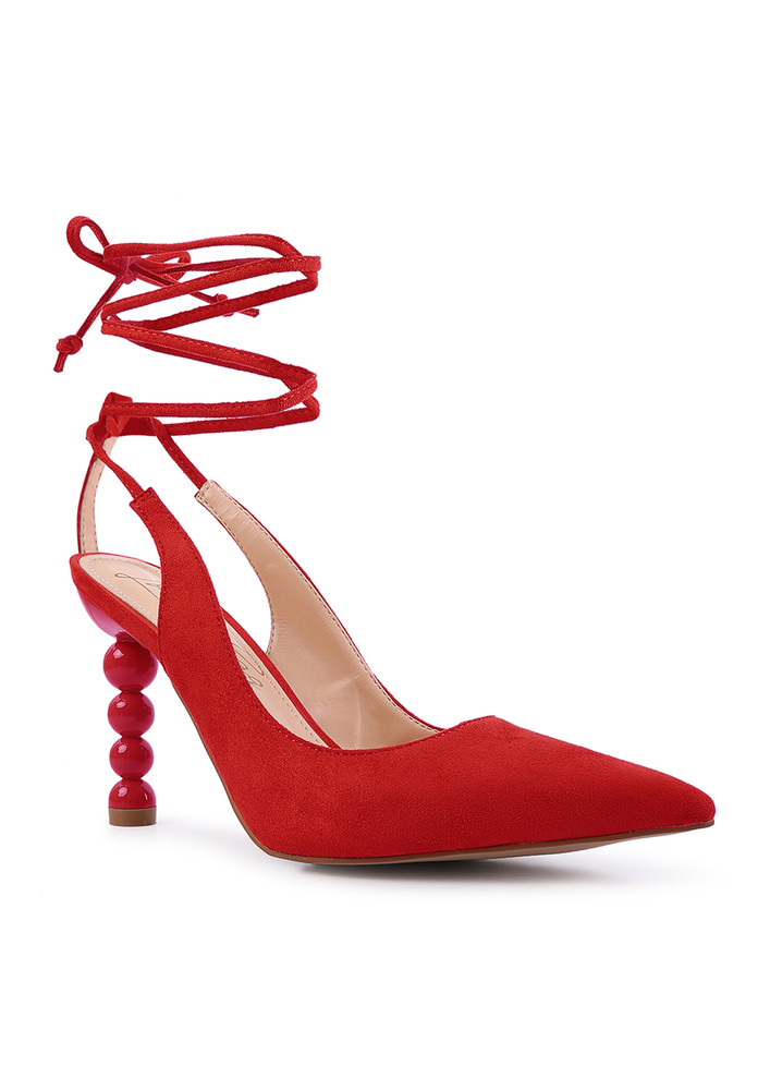 Red Cut Out Heel Laceup Sandals