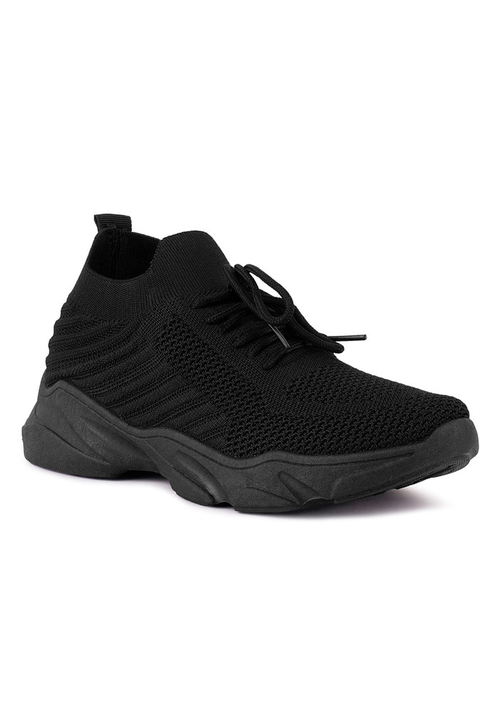 Black Athle Knitted Lace-up Running Shoes