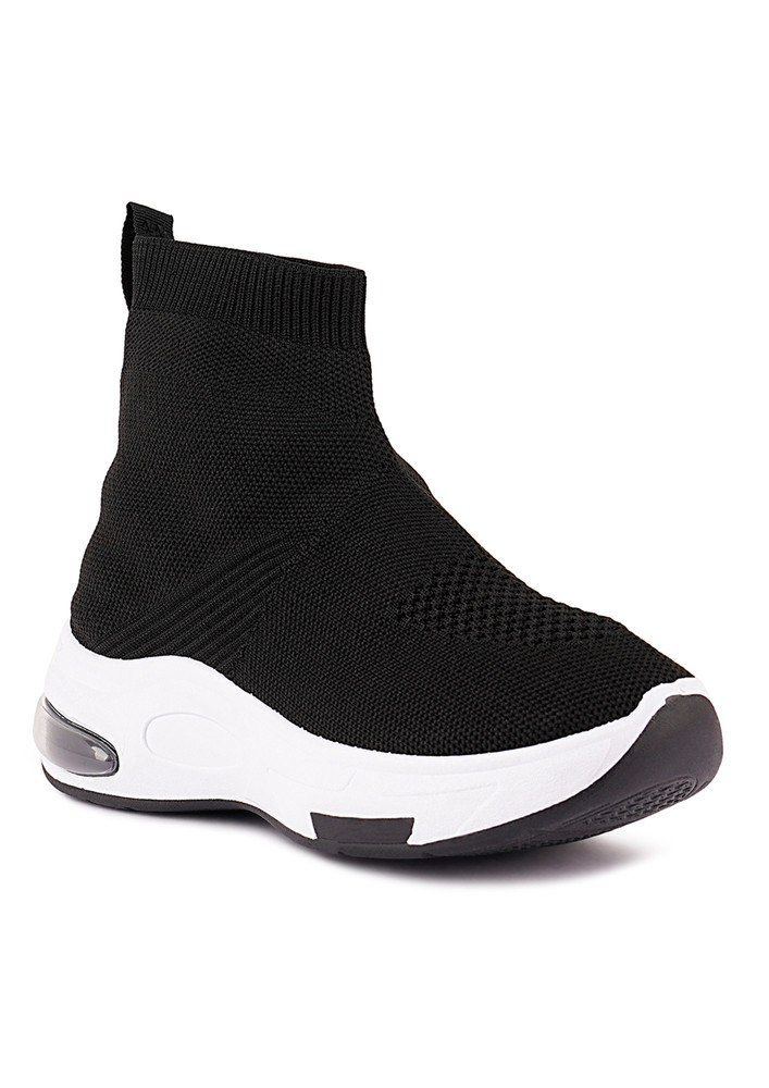 Black Fourgrid Knitted Ankle Chunky Sneaker