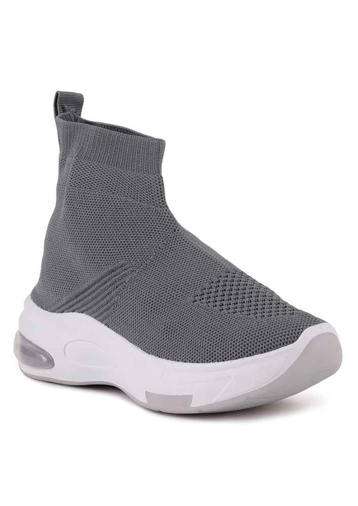 Grey Fourgrid Knitted Ankle Chunky Sneaker
