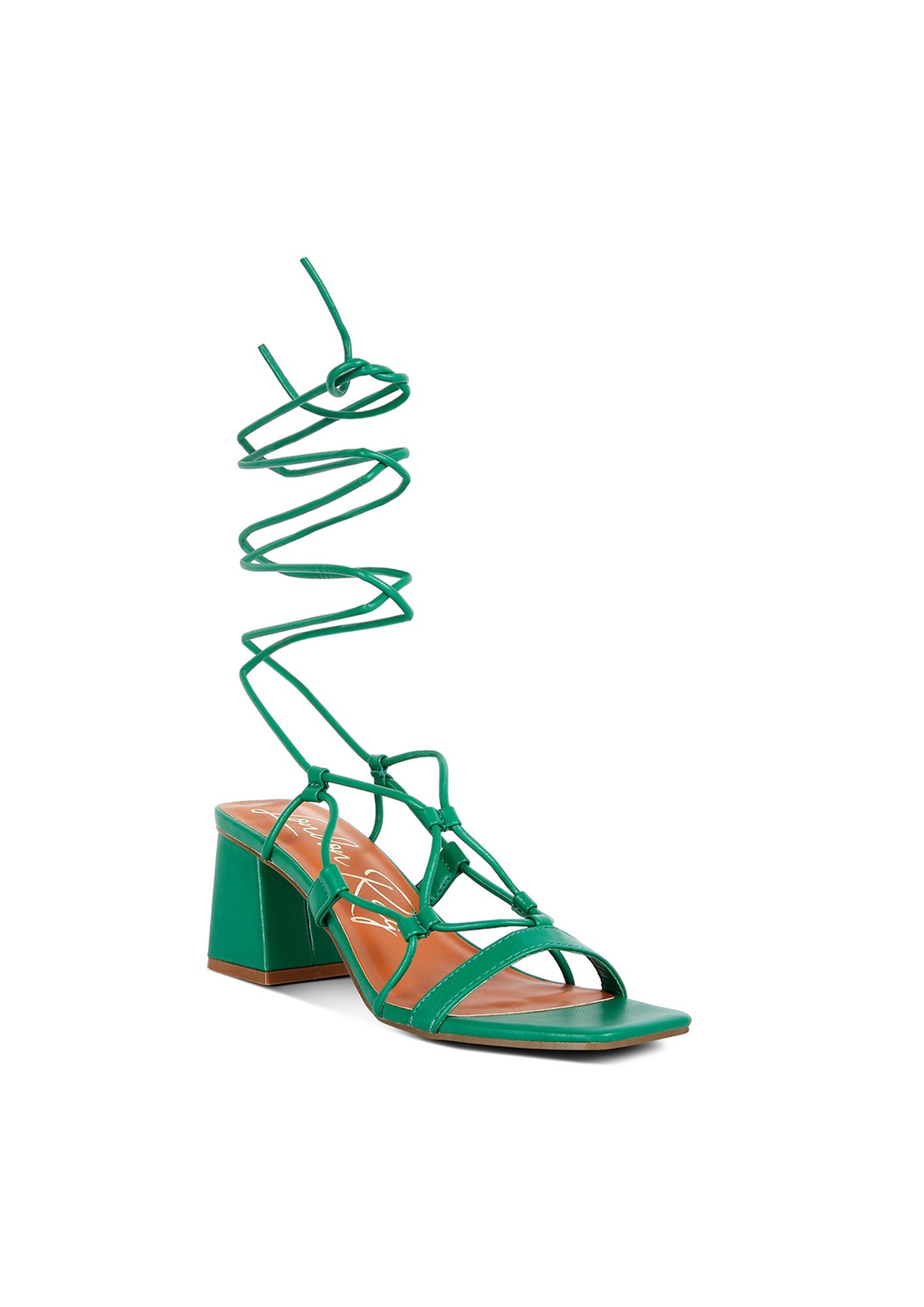 Green Lace Up Block Heeled Sandal