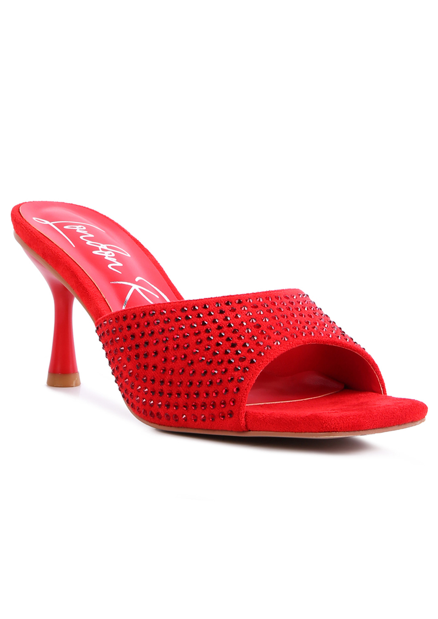 Red Imprint Diamante Stud Slip On Sandals