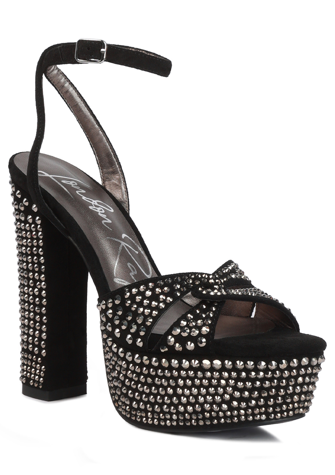 Black Bellini Diamante  High Block Heeled Sandals
