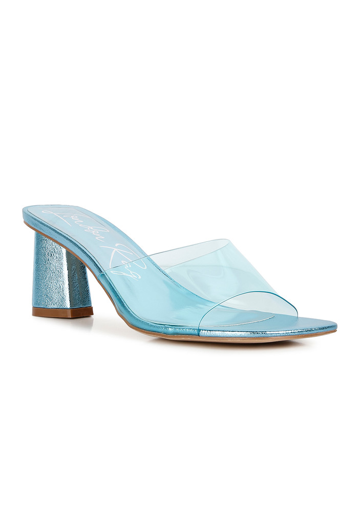 Blue Clear Straps Block Heeled Sandals