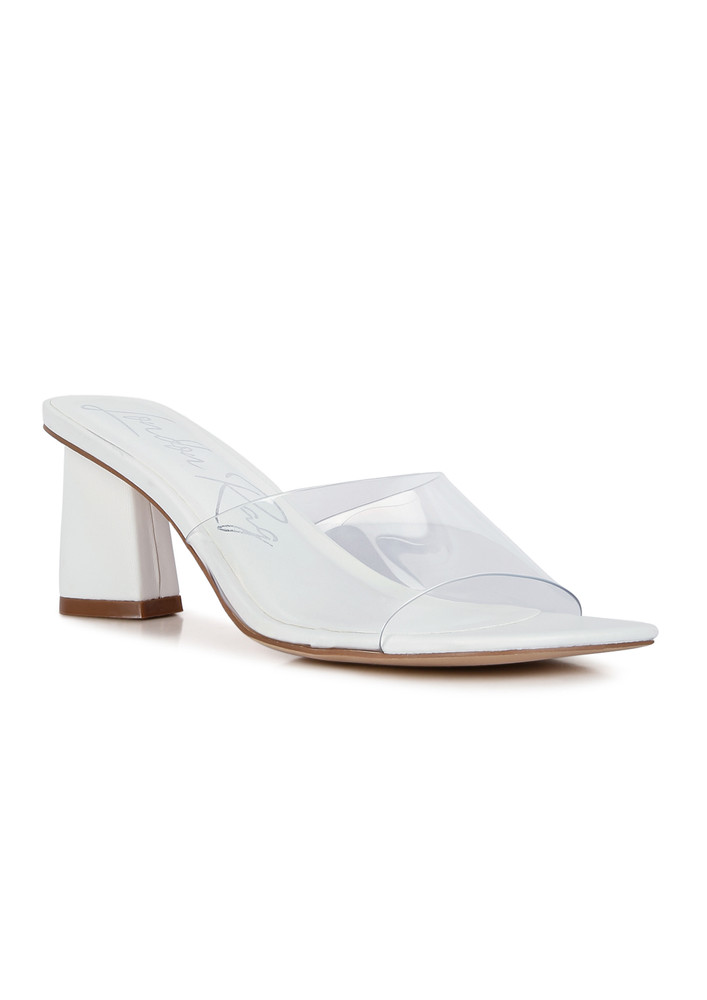 White Clear Straps Block Heeled Sandals
