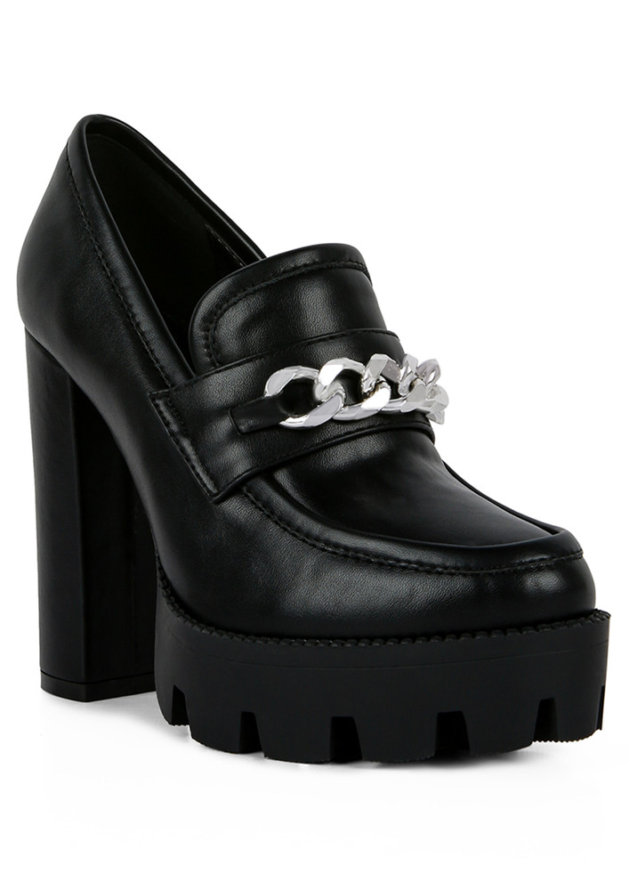 Black Y2K Chunky High Block Heeled Loafers
