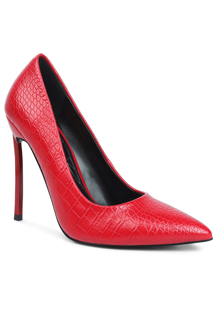 Red Croc Patterened High Heeled Pumps