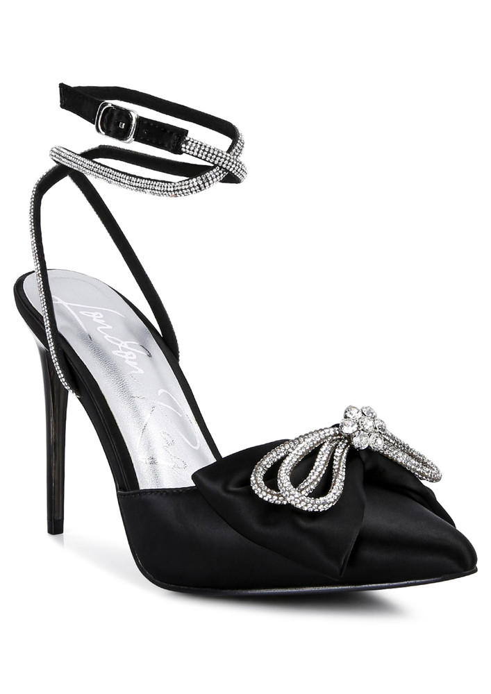 Black High Heeled Jewel Mule Sandals