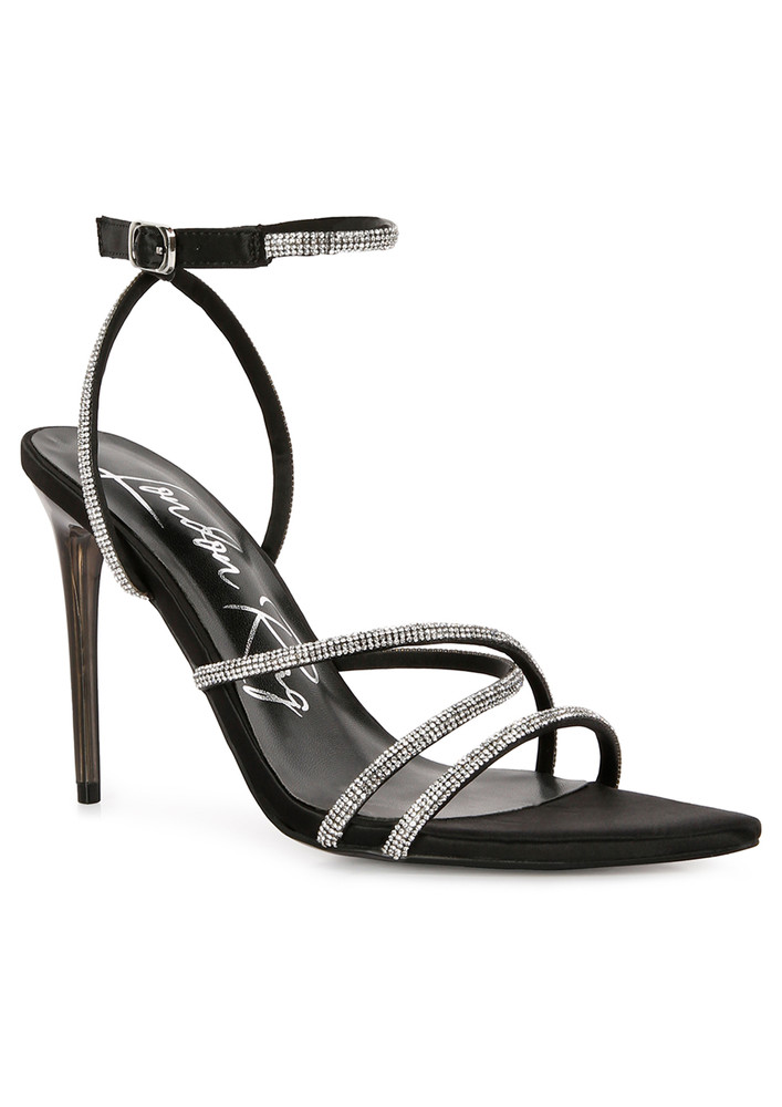Black Diamante Strap High Heeled Stiletto Sandals
