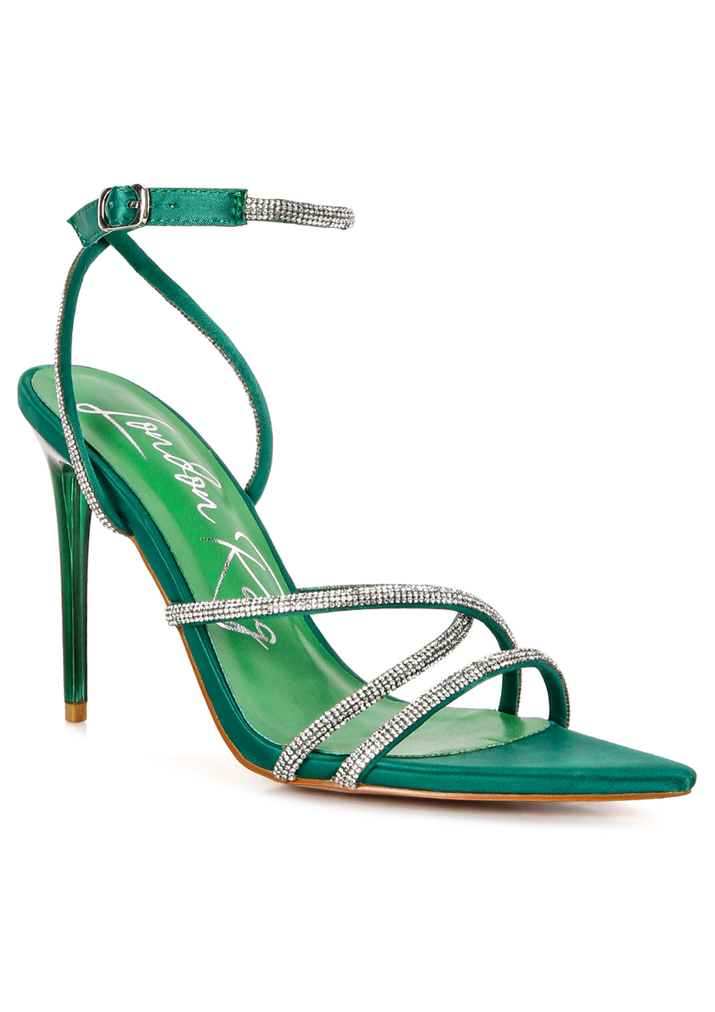 Green Diamante Strap High Heeled Stiletto Sandals