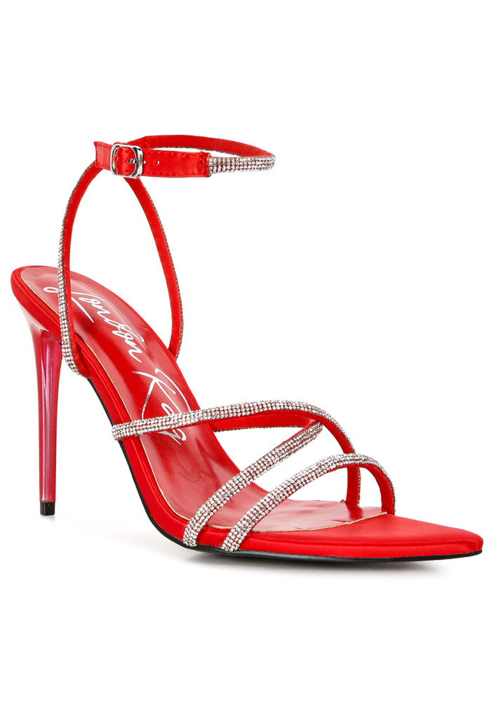 Red Diamante Strap High Heeled Stiletto Sandals