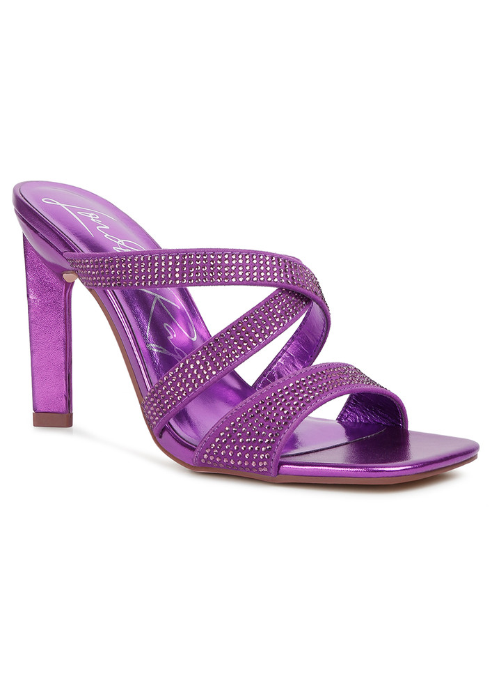 Purple Wapit Rhinestone Embellished Straps Sandals