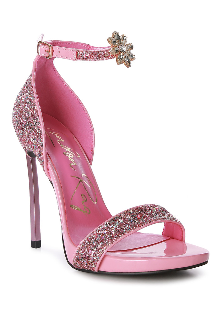 Pink High Heeled Glitter Sandals