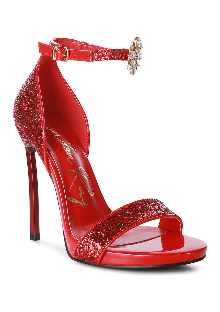 Red High Heeled Glitter Sandals