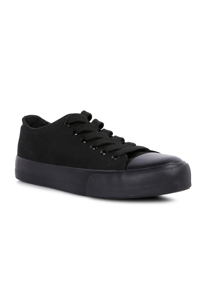 Black Solid Canvas Sneakers
