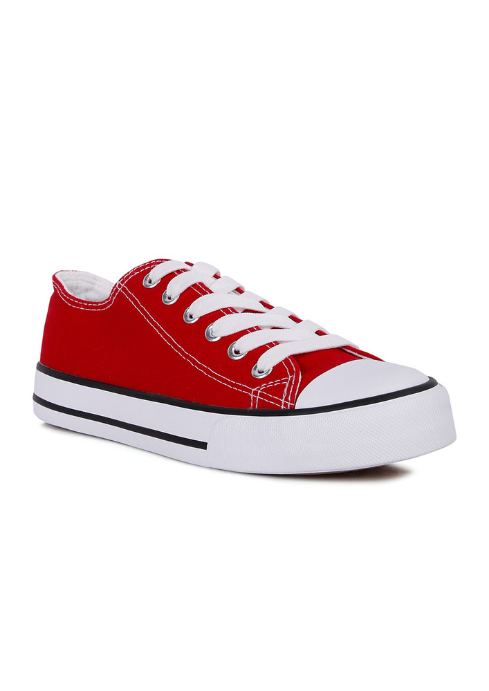 Red Solid Canvas Sneakers