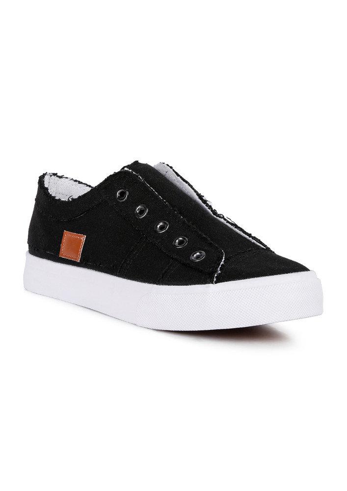 Black Raw Trim Solid Canvas Sneakers