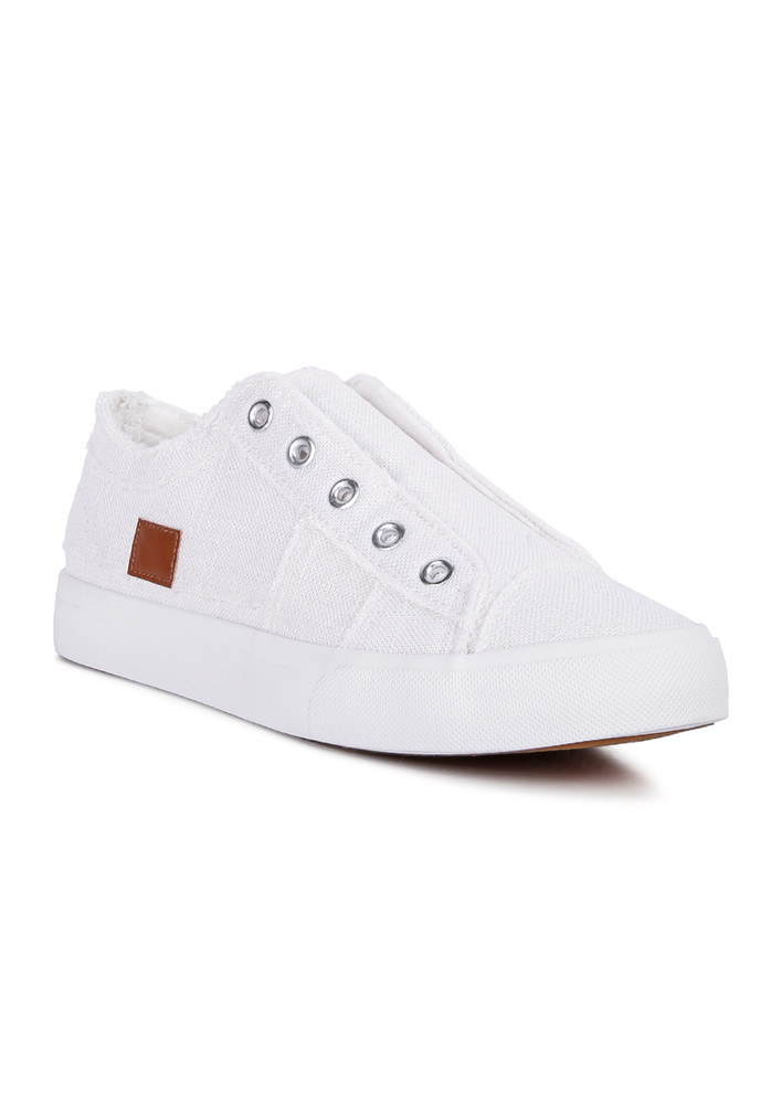 White Raw Trim Solid Canvas Sneakers