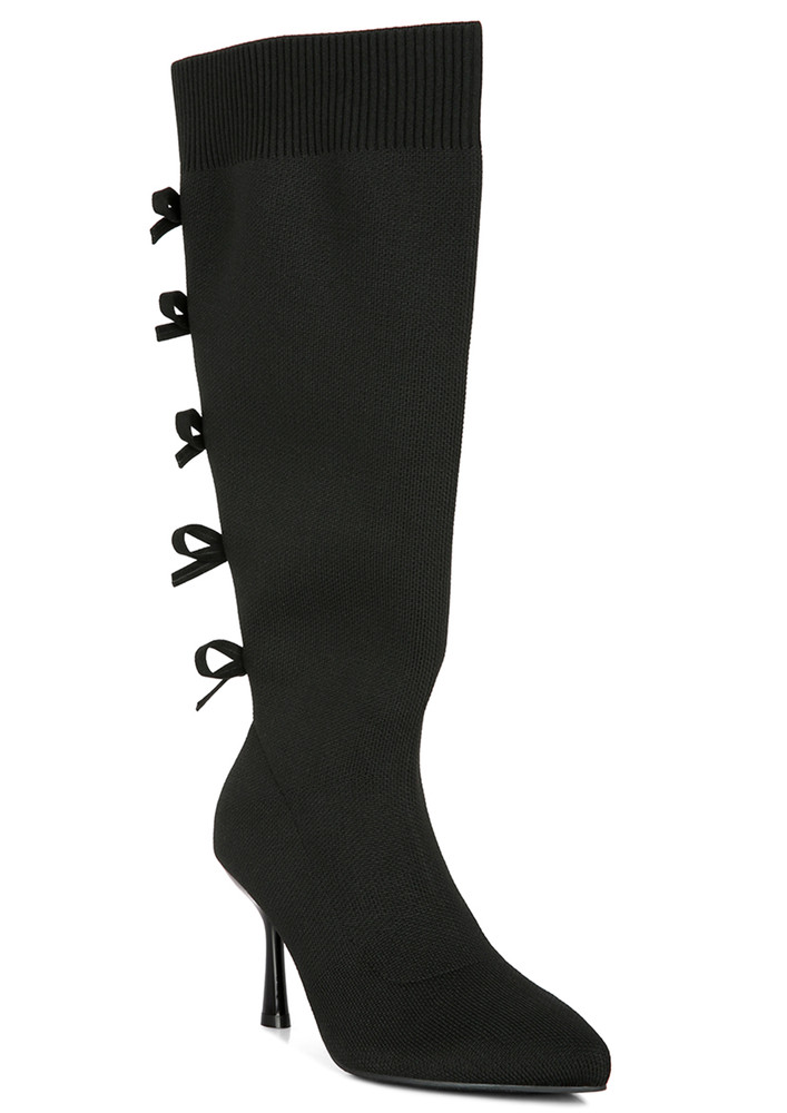 Black High Heel Knitted Calf Boot
