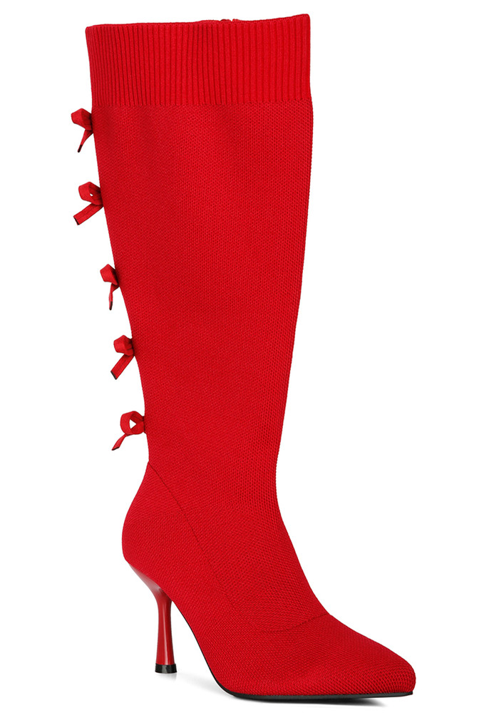 Red High Heel Knitted Calf Boot