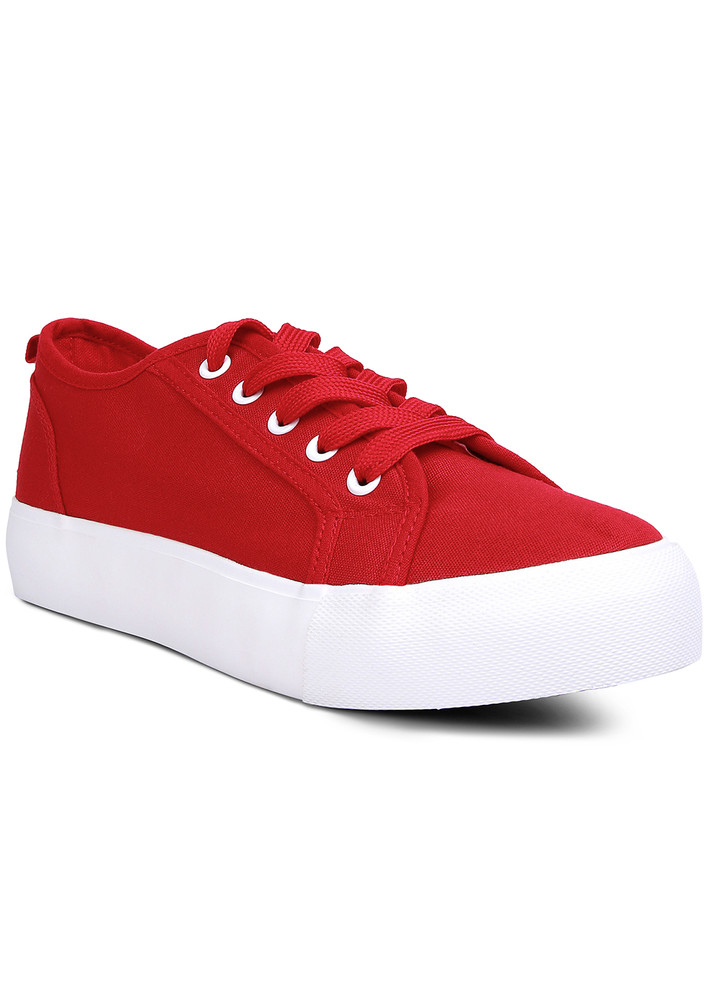 Red Glam Doll Knitted Sliver Platform Sneakers